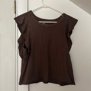 NWOT Aerie Brown Ruffle Sleeve Tank Top